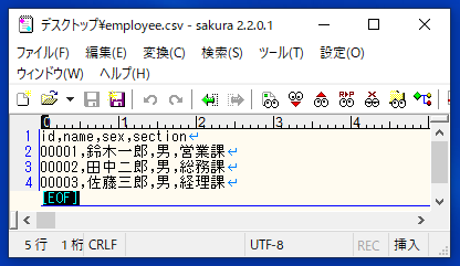 CSVファイル(4列あり) 